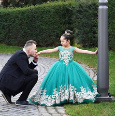 Elegant Flower Girl Dress for Wedding Kids Sleevelesss Lace Pageant Ball Gowns fancy girl Birthday Dresses