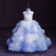 Flower Girl Dress Short-Sleeved V Back communion dress lace top Tulle Skirt Child Girl Dress Ball Gown Princess Girl Birthday Dresses