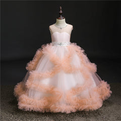 Flower Girl Dress Short-Sleeved V Back communion dress lace top Tulle Skirt Child Girl Dress Ball Gown Princess Girl Birthday Dresses