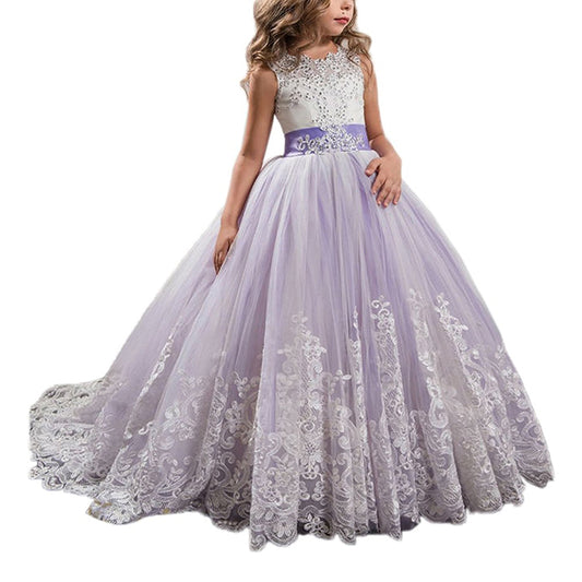 Flower Girls Dress for Wedding Kid Lace Tulle Dance Communion Dress Pageant Sleeveless princess dress