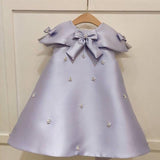 Cute Kids Princess Dress with Bows Satin Breads Flower Girl Banquet Gown