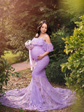 Off the Shoulder Ruffled Mermaid Lace Maternity Photoshoot Dresses