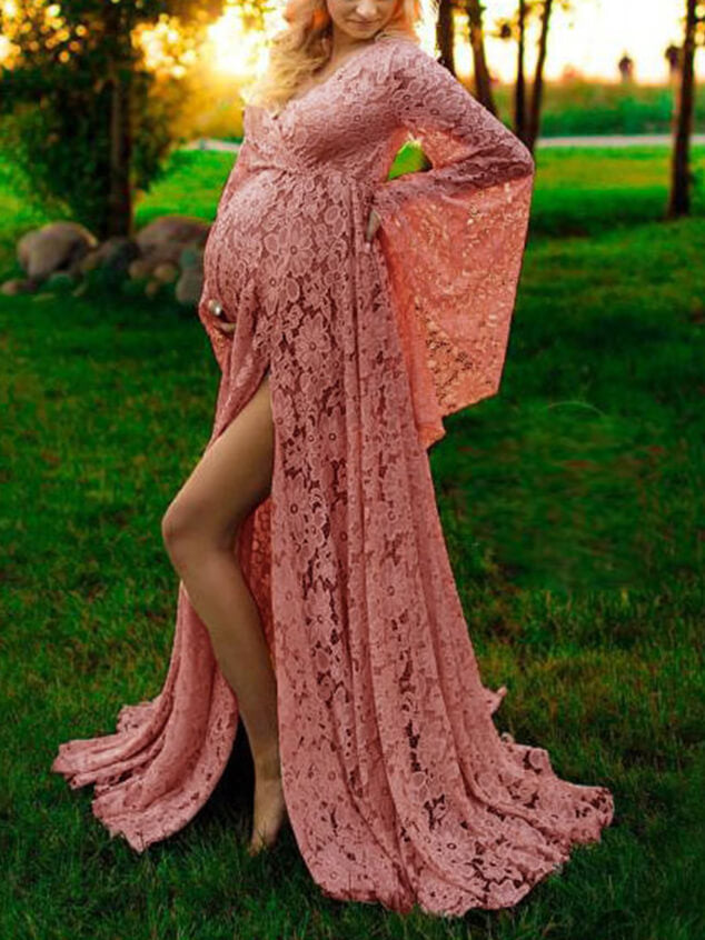 Sweetheart Flare Maternity Gown with Lace Overlay