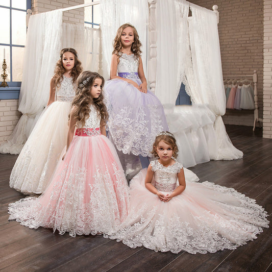 Flower Girls Dress for Wedding Kid Lace Tulle Dance Communion Dress Pageant Sleeveless princess dress