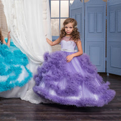 Flower Girl Dress Short-Sleeved V Back communion dress lace top Tulle Skirt Child Girl Dress Ball Gown Princess Girl Birthday Dresses