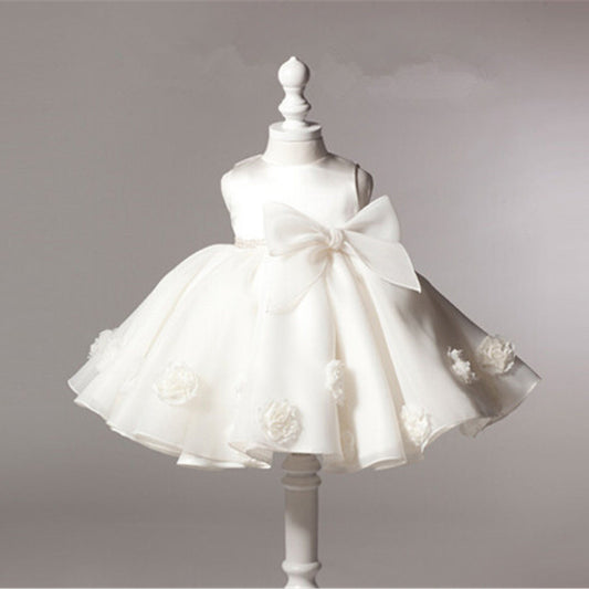 Simple Christening Dress for Baby Girls Sleeveless Flower Girl Dresses Round Neck Cute dress
