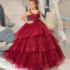 Layered Flower Girl Dresses A Line Puffy Pricess Dress Tulle Gown Kids Holiday Dresses