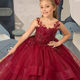 Layered Flower Girl Dresses A Line Puffy Pricess Dress Tulle Gown Kids Holiday Dresses