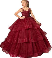 Layered Flower Girl Dresses A Line Puffy Pricess Dress Tulle Gown Kids Holiday Dresses