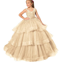 Layered Flower Girl Dresses A Line Puffy Pricess Dress Tulle Gown Kids Holiday Dresses