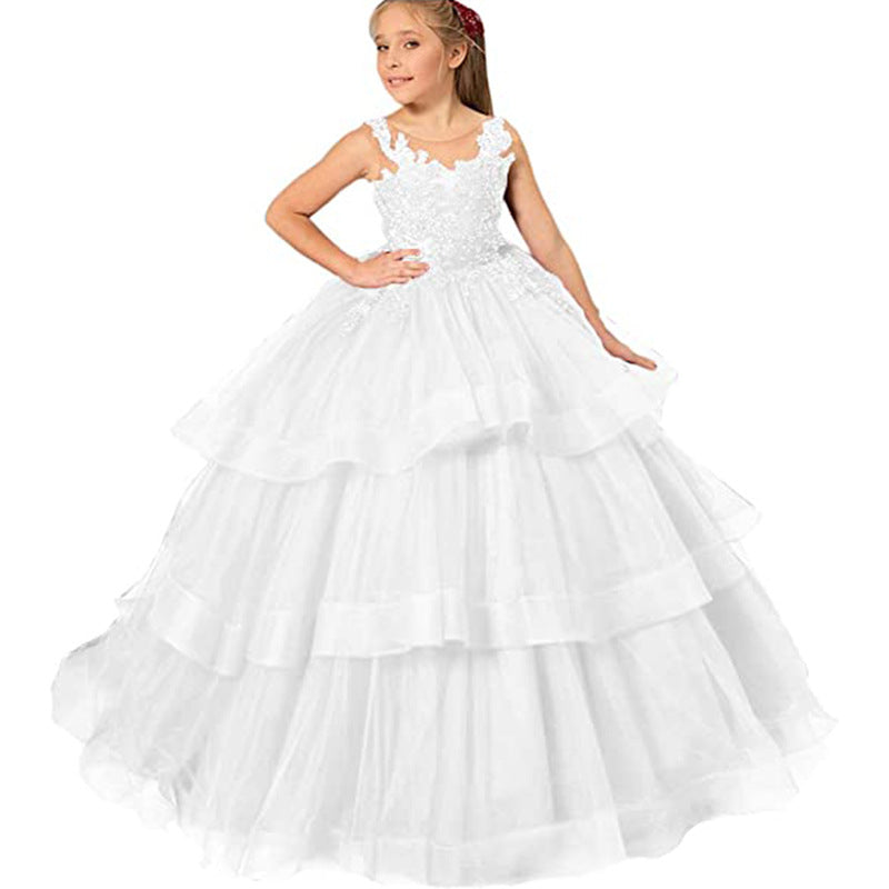 Layered Flower Girl Dresses A Line Puffy Pricess Dress Tulle Gown Kids Holiday Dresses