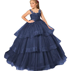 Layered Flower Girl Dresses A Line Puffy Pricess Dress Tulle Gown Kids Holiday Dresses