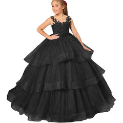 Layered Flower Girl Dresses A Line Puffy Pricess Dress Tulle Gown Kids Holiday Dresses