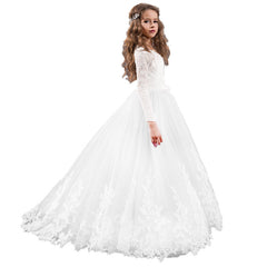 Flowers Girls Dress Applique Tulle Lace Wedding Dress Tea Length Full Birthday Christmas Prom Ball Gown