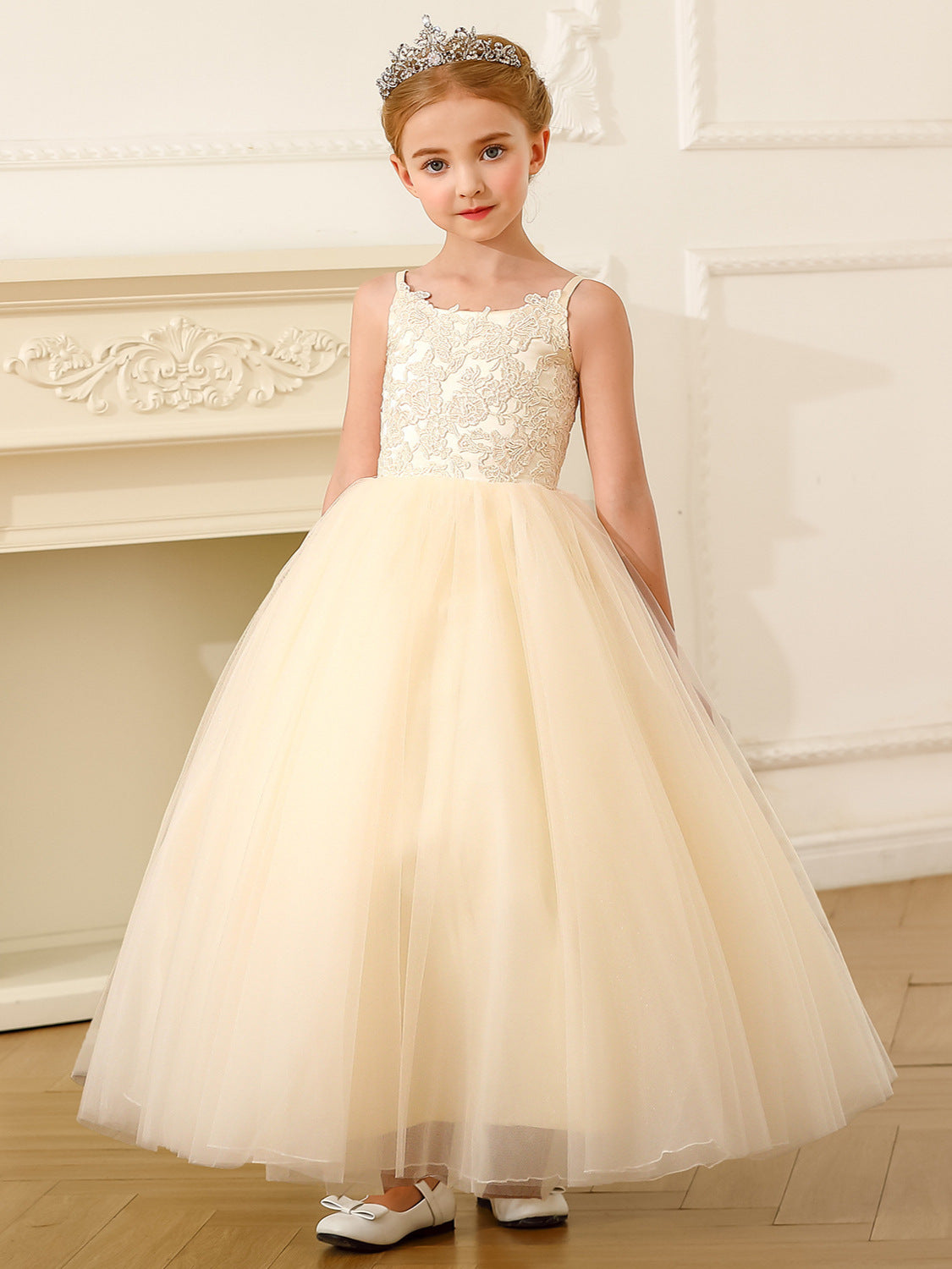 Flower Girls Lace Tulle Ball Gowns First Communion Dresses lace top with multilayered skirt