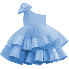 One Shoulder Ball Gown for Little Girls with Bow Cute Flower Girl Dresses