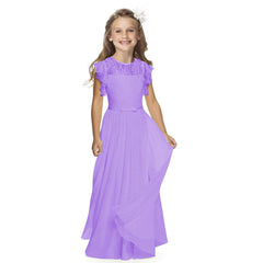 Elegant Round Neck Lace Flower Girl Dresses A Line Simple Plain Party Dress Floor Length