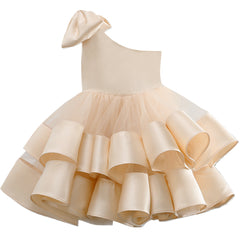 One Shoulder Ball Gown for Little Girls with Bow Cute Flower Girl Dresses