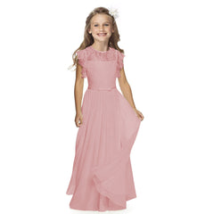 Elegant Round Neck Lace Flower Girl Dresses A Line Simple Plain Party Dress Floor Length