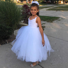 Flower Girls Lace Tulle Ball Gowns First Communion Dresses lace top with multilayered skirt