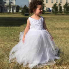 Flower Girls Lace Tulle Ball Gowns First Communion Dresses lace top with multilayered skirt