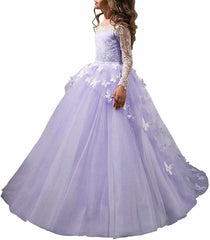 Flower Girl Dresses for Wedding Long Sleeve Butterflies Dresses First Communion Dresses girls ball gowns princess dresses