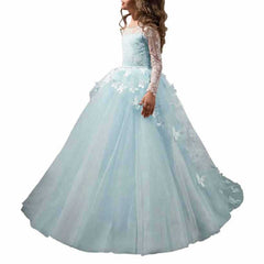 Flower Girl Dresses for Wedding Long Sleeve Butterflies Dresses First Communion Dresses girls ball gowns princess dresses