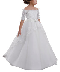 Elegant Flower Girl Lace Beading First Communion Dress Kids Lace Ball Gown Dresses