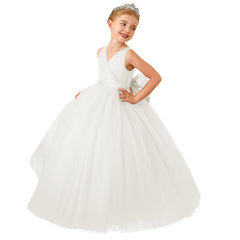 Kid's Floor Length Flower Girl Dresses with Bow Cross Bust Princess Dress