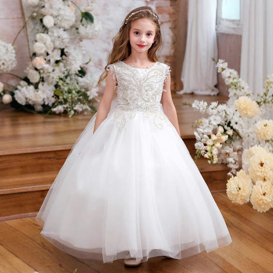 Floor Length Flower Girl Dress Sleeveless Princess Dress Lace Ball Gown