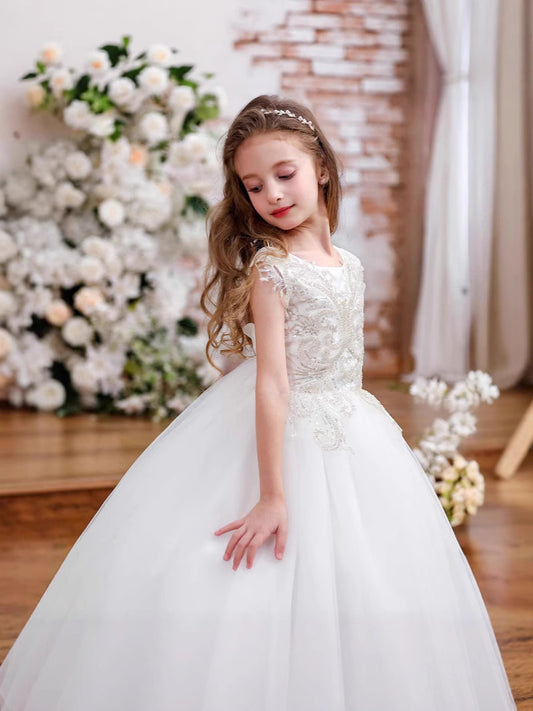 Floor Length Flower Girl Dress Sleeveless Princess Dress Lace Ball Gown