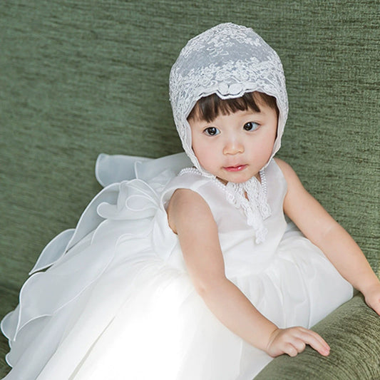 Sleeveless Flower Girl Dresses with Bonnet Lace Puffy Princess Gown Cute Girl Dresses