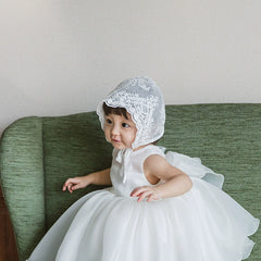 Sleeveless Flower Girl Dresses with Bonnet Lace Puffy Princess Gown Cute Girl Dresses