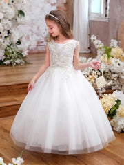 Floor Length Flower Girl Dress Sleeveless Princess Dress Lace Ball Gown