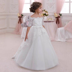 Elegant Flower Girl Lace Beading First Communion Dress Kids Lace Ball Gown Dresses