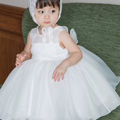 Sleeveless Flower Girl Dresses with Bonnet Lace Puffy Princess Gown Cute Girl Dresses