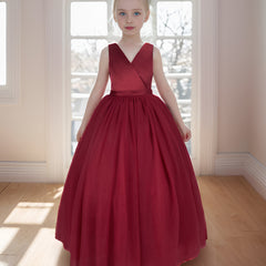 Kid's Floor Length Flower Girl Dresses with Bow Cross Bust Princess Dress