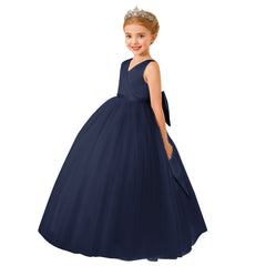 Kid's Floor Length Flower Girl Dresses with Bow Cross Bust Princess Dress