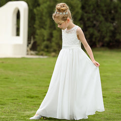 Cute Sleeveless Ivory Lace Flower Girls Dresses Solid Princess Gown for Kids