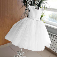 Cape Sleeve Girls Birthday Party Dreses with Bow A Line Tulle Gown for Kids