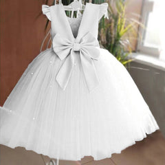 Cape Sleeve Girls Birthday Party Dreses with Bow A Line Tulle Gown for Kids