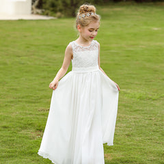 Cute Sleeveless Ivory Lace Flower Girls Dresses Solid Princess Gown for Kids