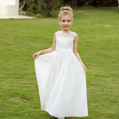 Cute Sleeveless Ivory Lace Flower Girls Dresses Solid Princess Gown for Kids