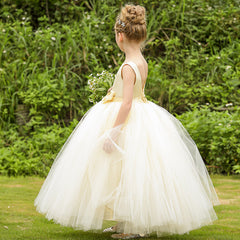 Sleeveless A Line Princess Dress for Girls Cute Flower Girl Dresses Floor Length Tulle Gown