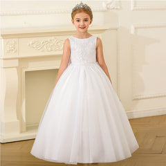 Kids Floor Length Prince Dresses with Bow V Back Sleeveless Flower Girls Dresses