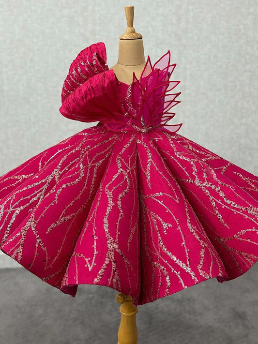 girls rose red princess dress irregular prom dress sequined tutu birthday party dress