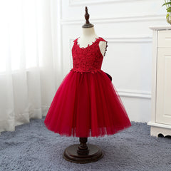 Girls Sleeveless V Neck Tulle Dress Simple Princess Flower Girl Dresses with Bow