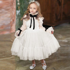 Girls Long Sleeve Birthday Party Dress with Bow A Line Princess Dresses