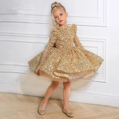 mock neck golden princess dress tutu sequins gown with bow stylish birthday party dresses