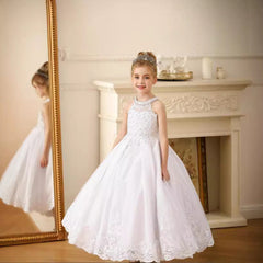 Cute Sleeveless Girls Birthday Party Dress Floor Length Lace Princess Dress